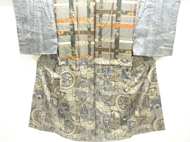 JAPANESE KIMONO / ANTIQUE MENS DONUKI JUBAN / SILK / SARASA & FOREIGN COUNTRY